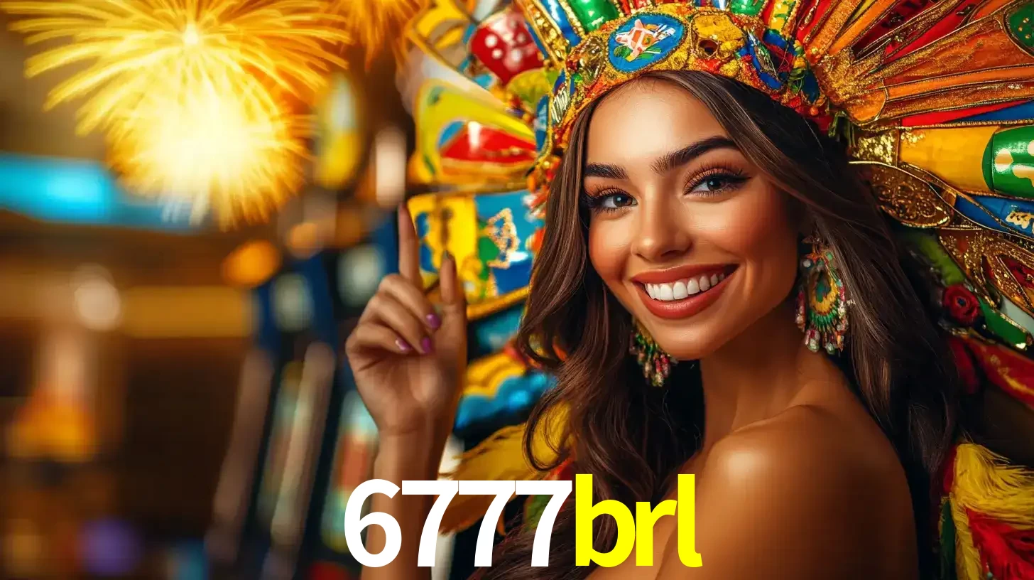 Mulher sorridente com um cocar de carnaval vibrante e colorido, celebrando uma grande vitória nos jogos do cassino 6777brl com fogos de artifício ao fundo.