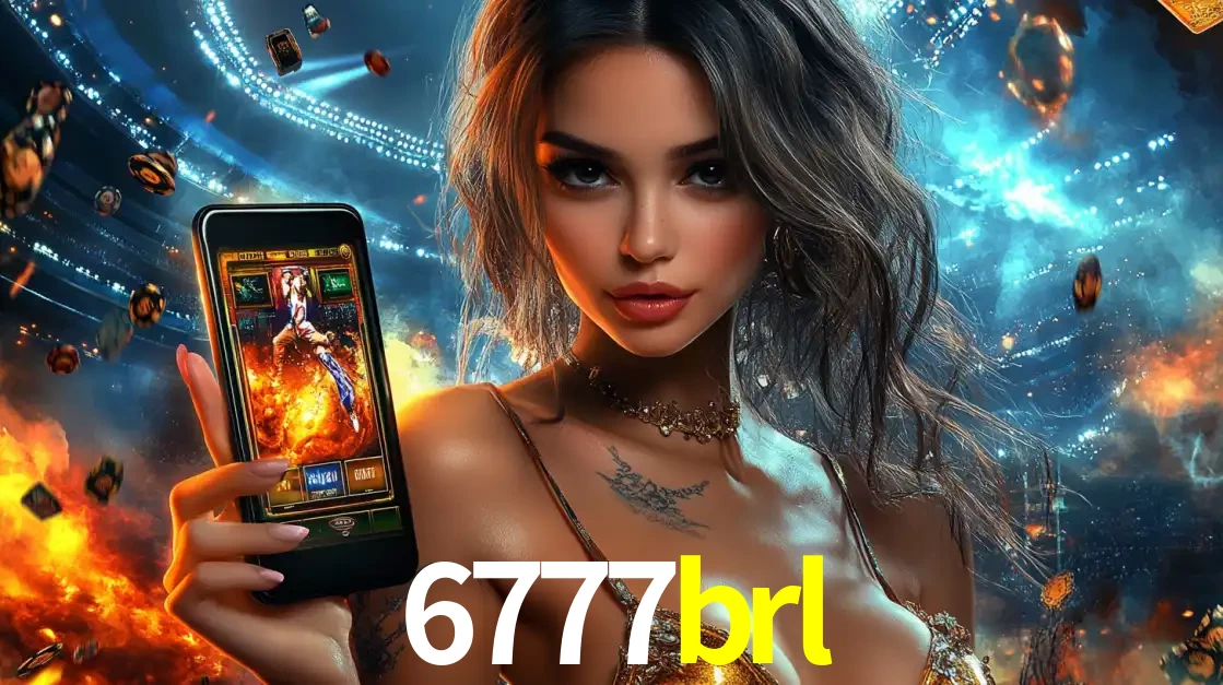 Mulher segurando um celular com um jogo de slot em destaque, tendo como fundo um estádio vibrante, simbolizando a emoção de jogar no cassino móvel 6777brl.
